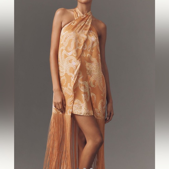 FARM Rio Dresses & Skirts - New FARM Rio x Anthropologie Halter Fringe Satin Mini Dress